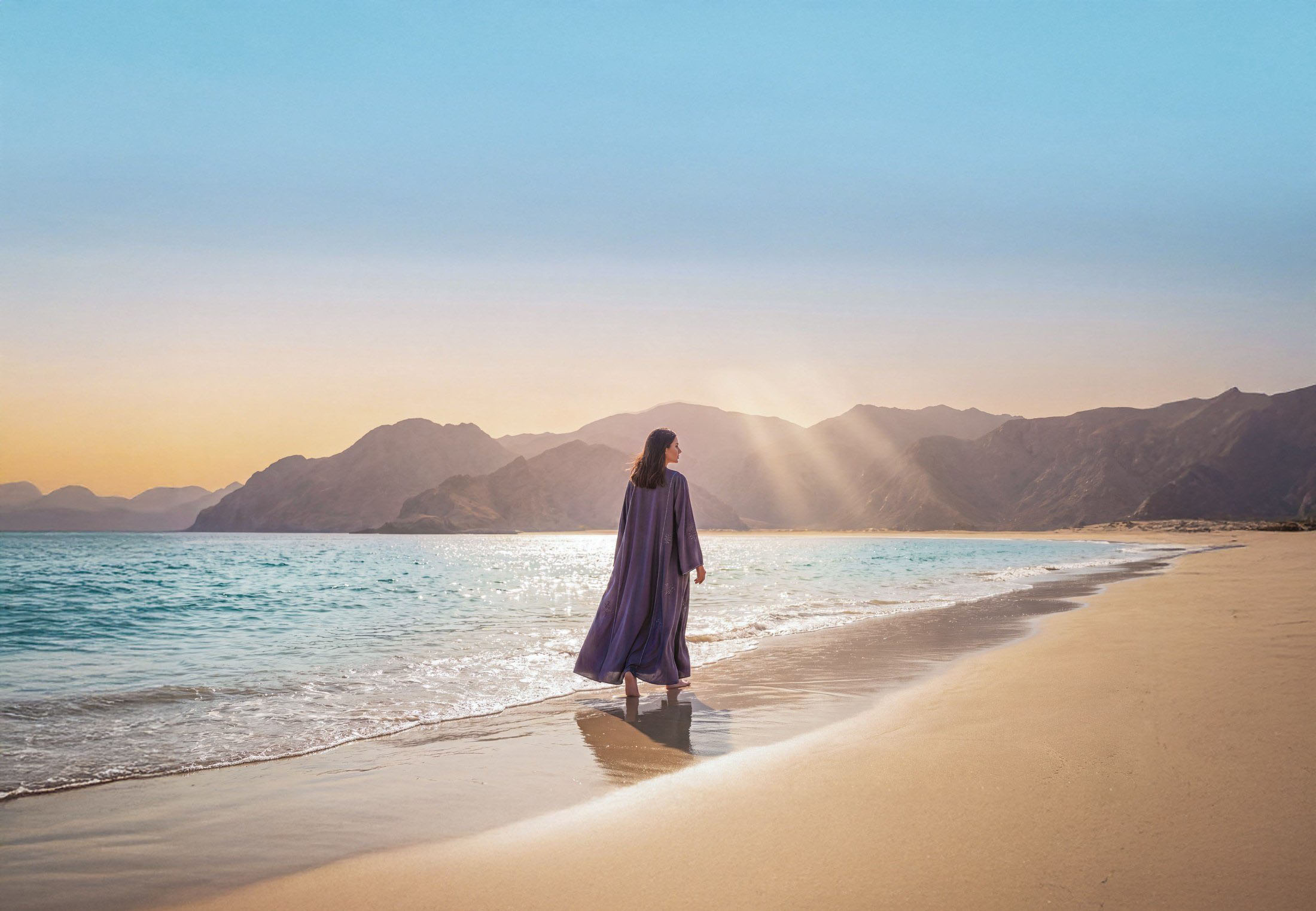 Oman beach with mountains